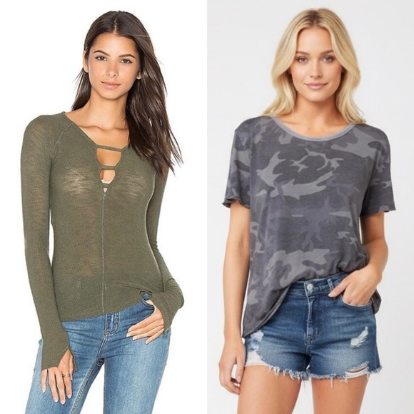Free People Tops - Free People Bundle: Bae Bae Layering Top (Green) + Camo Tee (Dark Gray) – Size M